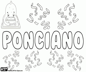 Coloriage Ponciano, nom en diverses langues