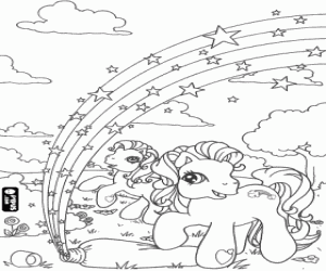 Coloriage Deux poneys et l'arc-en-ciel magique