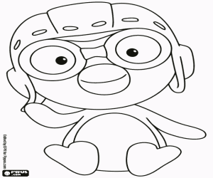 Coloriage Pororo assis sur le sol