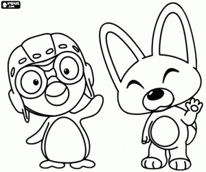 Coloriage Pororo avec son ami Eddy