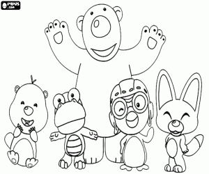 Coloriage Pororo avec quatre amis