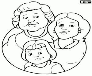 Coloriage Portrait de grand-mère, mère et petite-fille