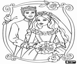 Coloriage Portrait du mariage de Barbie et de Ken