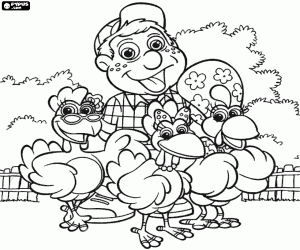 Coloriage Les poules et Julio de Cocoricó