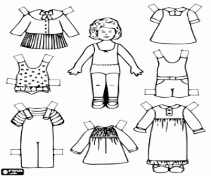 Coloriage Poupée et robes, jeu d'habillage