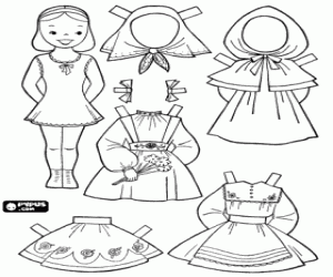 Coloriage Poupée et robes typiques françaises