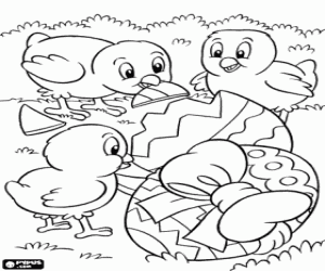 Coloriage Poussins et oeufs de Pâques