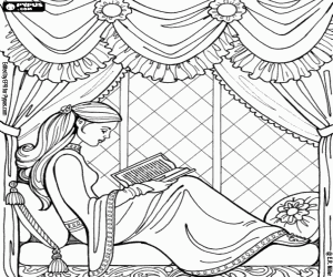 Coloriage La princesse Leonora lisant un livre