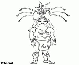 Coloriage La princesse maya avec des plumes