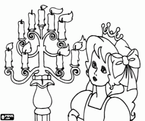 Coloriage La princesse et un chandelier