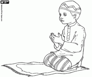 Coloriage La prière du petit garçon musulman