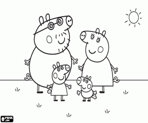 Coloriage Promenade de famille Peppa Pig