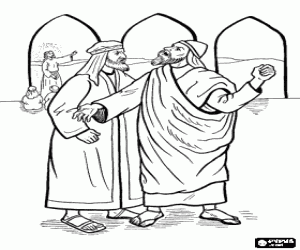 Coloriage Les prêtres sont en colère avec Jésus