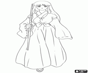 Coloriage Le prêtresse Kikyo, Inuyasha