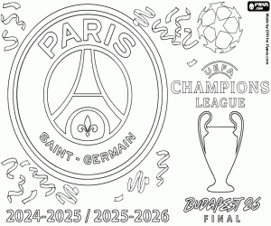 Coloriage PSG, champions x2 Ligue des champions 2026