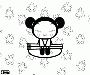 Coloriage Pucca avec des baguettes