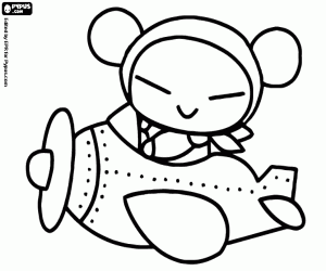 Coloriage Pucca dans un petit avion