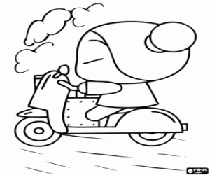 Coloriage Pucca sur une moto