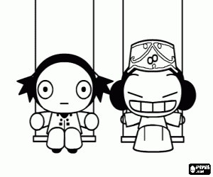 Coloriage Pucca à la balançoire