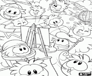 Coloriage Le puffle peintre en action