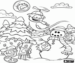 Coloriage Les Puffles et le bonhomme de neige