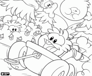 Coloriage Les puffles dans un charrette