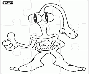 Coloriage Puzzle d'alien avec le nez comme  une trompe