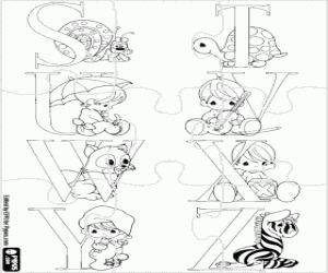 Coloriage Puzzle d'alphabet des bébés et des animaux