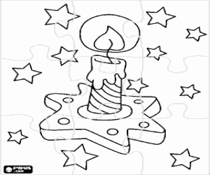 Coloriage Puzzle avec bougie de Noël et étoiles