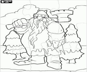 Coloriage Puzzle avec le géant et les sapins