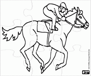 Coloriage Puzzle avec le jockey et le cheval
