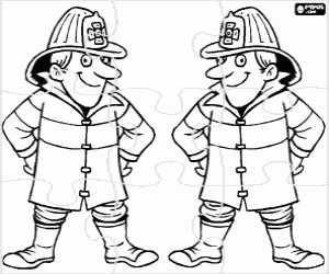 Coloriage Puzzle avec deux pompiers