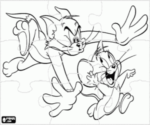 Coloriage Puzzle du chat et de souris, Tom et Jerry