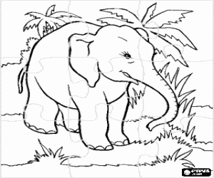 Coloriage Puzzle d'éléphant dans la jungle