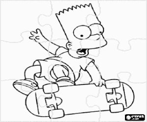 Coloriage Puzzle de Bart Simpson sur skateboard