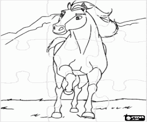 Coloriage Puzzle de cheval dans le paysage
