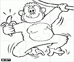 Coloriage Puzzle de chimpanzé et de la liane