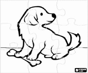 Coloriage Puzzle de chiot avec un os
