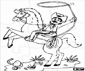 Coloriage Puzzle de cow-boy à cheval