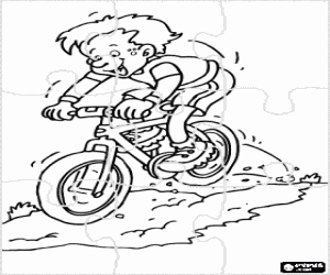 Coloriage Puzzle de cycliste de montagne