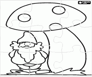 Coloriage Puzzle de Gnome sous un champignon