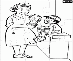 Coloriage Puzzle de l'infirmière et l'enfant