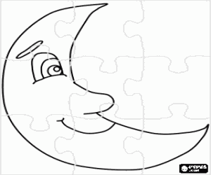 Coloriage Puzzle de la lune à face profil