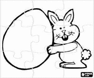 Coloriage Puzzle de lapin avec un gros oeuf