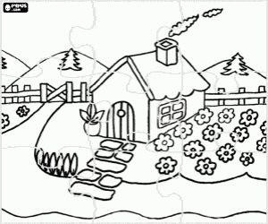 Coloriage Puzzle de maison de campagne