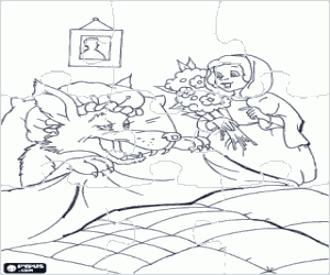 Coloriage Puzzle de Petit Chaperon Rouge et le bouquet