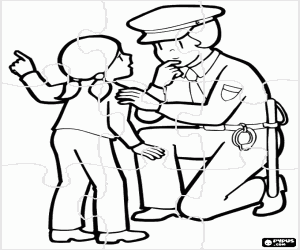Coloriage Puzzle de la police avec une petite fille
