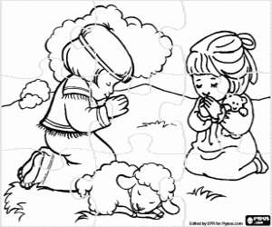 Coloriage Puzzle de la prière des enfants