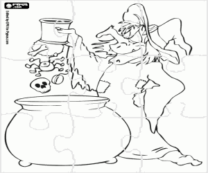 Coloriage Puzzle de la sorcière et la potion