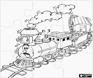 Coloriage Puzzle de train à vapeur avec un visage